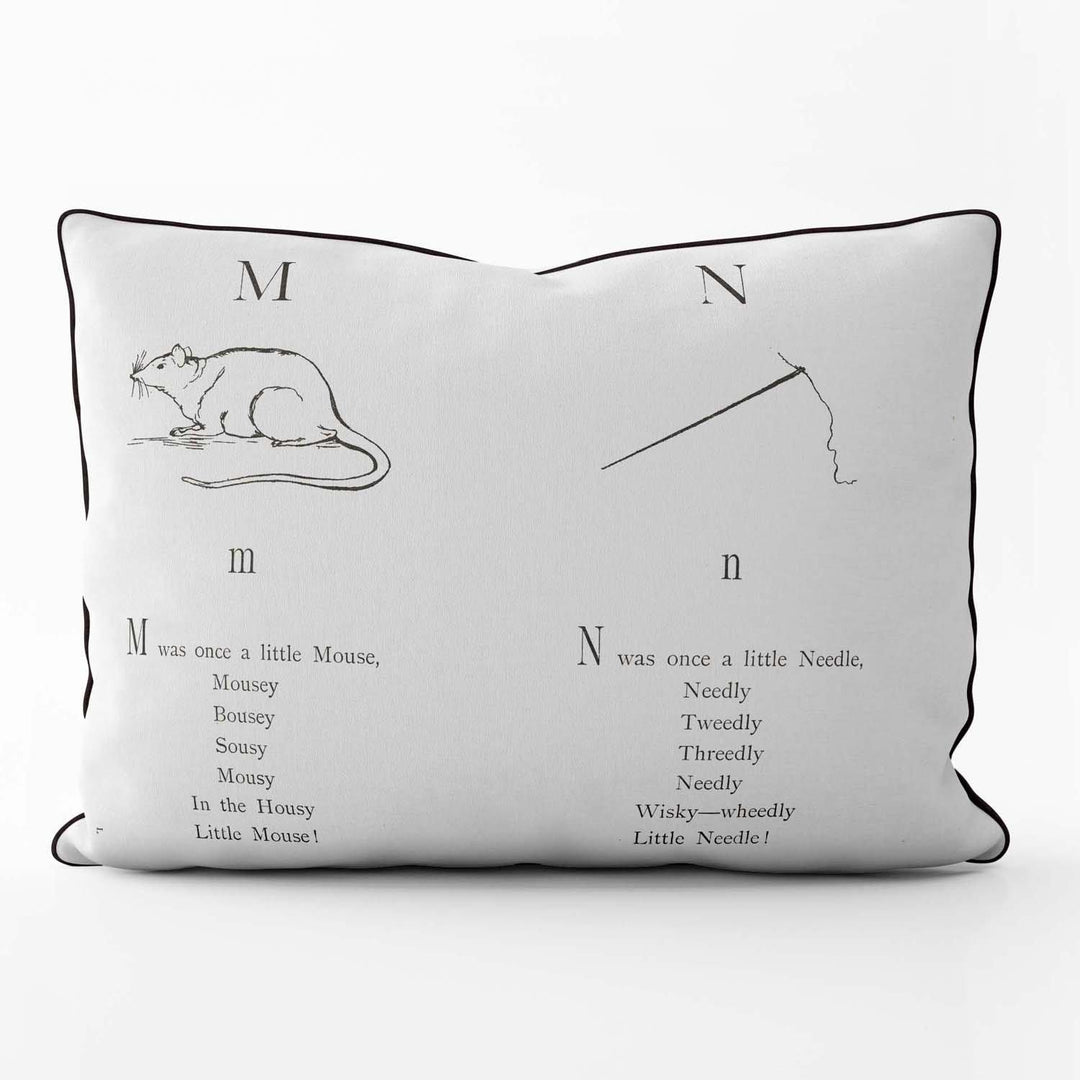 Nonsense Alphabet M-N - British Library Cushion - Black Piping - Handmade Cushions UK - WeLoveCushions