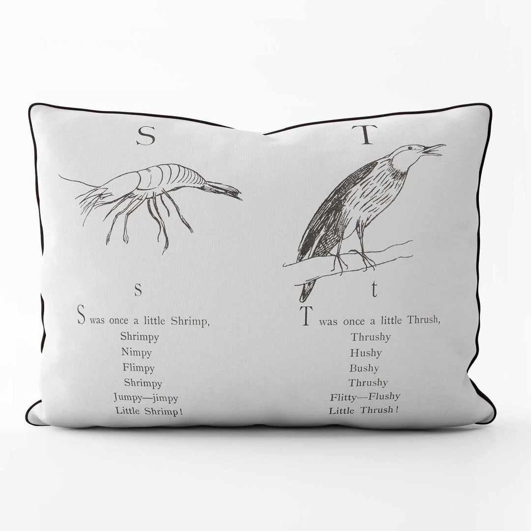 Nonsense Alphabet S-T - British Library Cushion - Black Piping - Handmade Cushions UK - WeLoveCushions