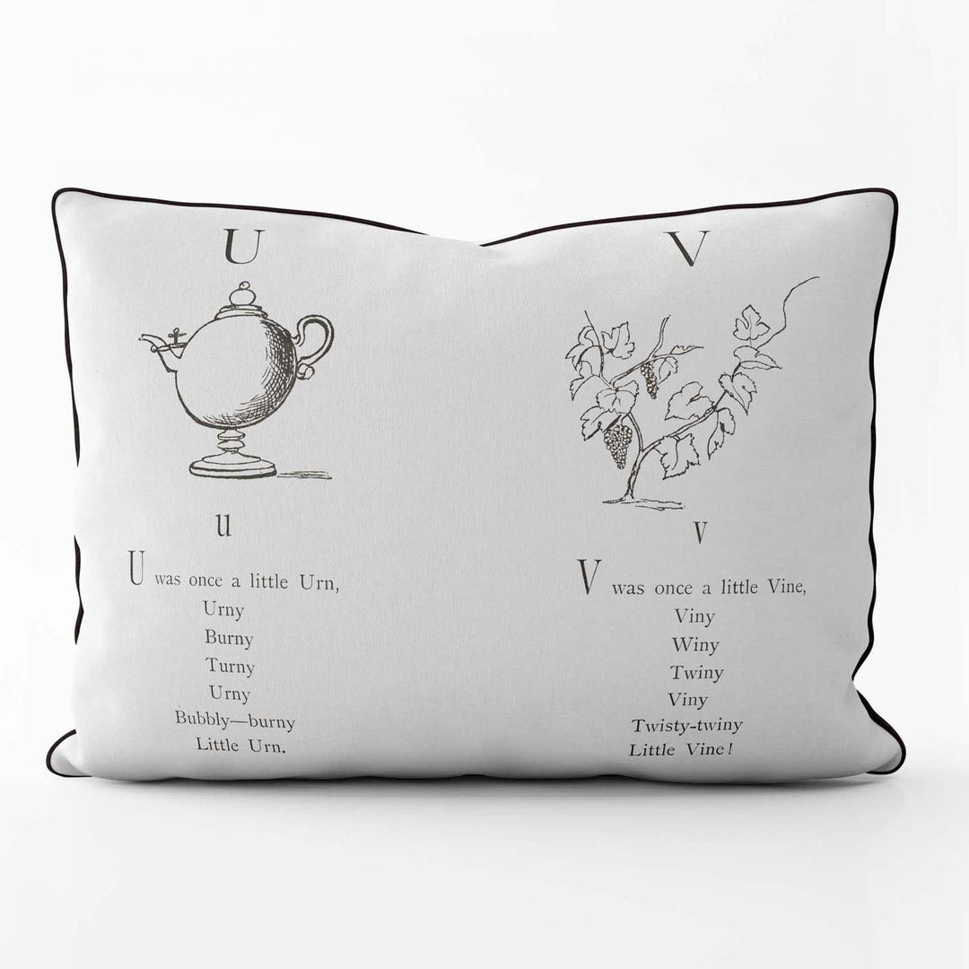 Nonsense Alphabet U-V - British Library Cushion - Black Piping - Handmade Cushions UK - WeLoveCushions