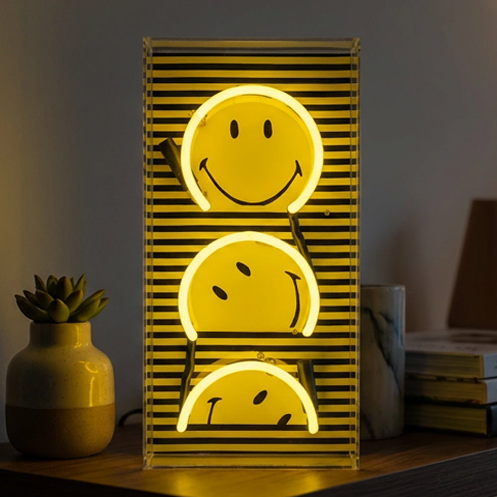 Rise and Shine Original Smiley Glass Neon Box Sign
