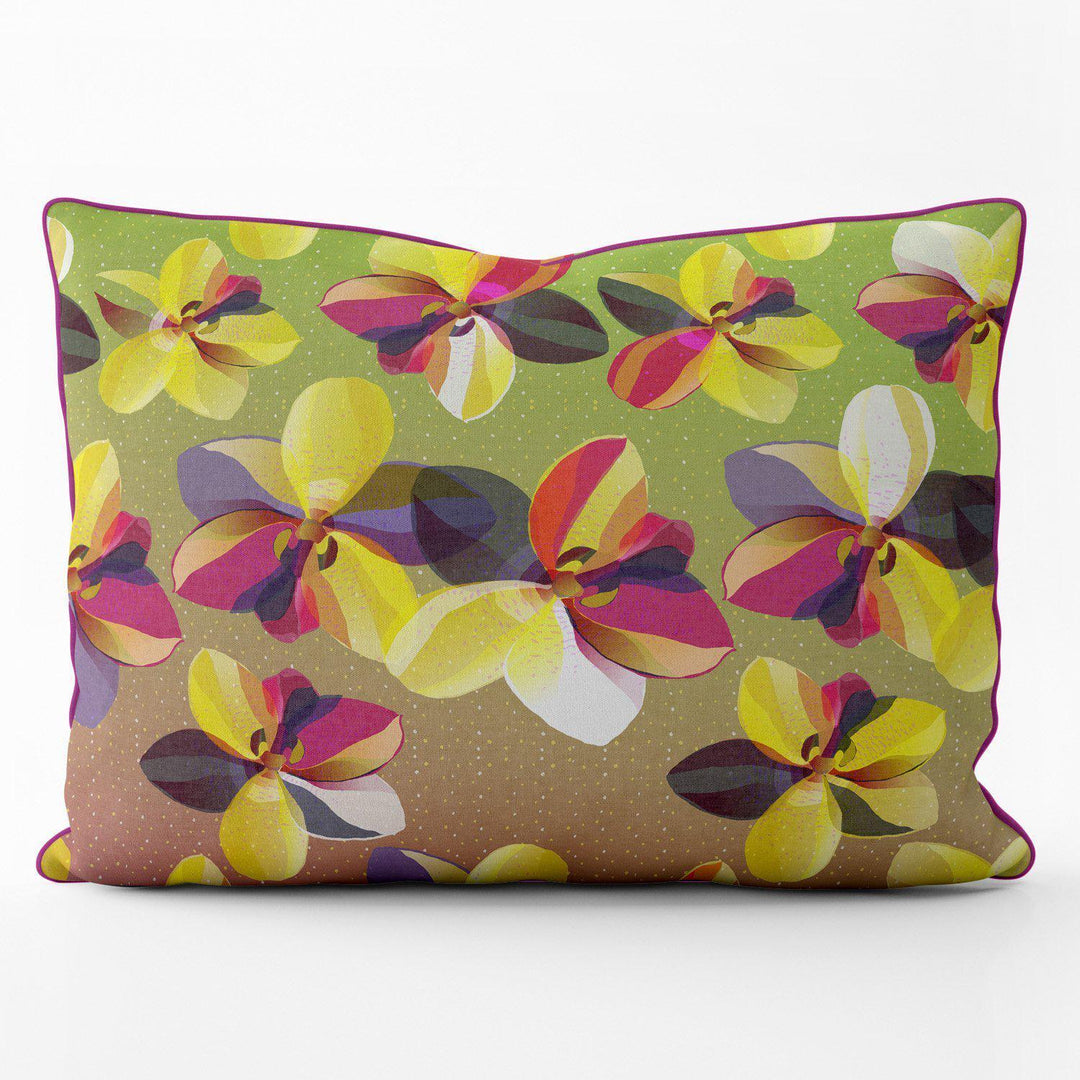 Oriental Orchids (Lime Green) - Funky Art Cushion - FOG - House Of Turnowsky Pillows - Handmade Cushions UK - WeLoveCushions