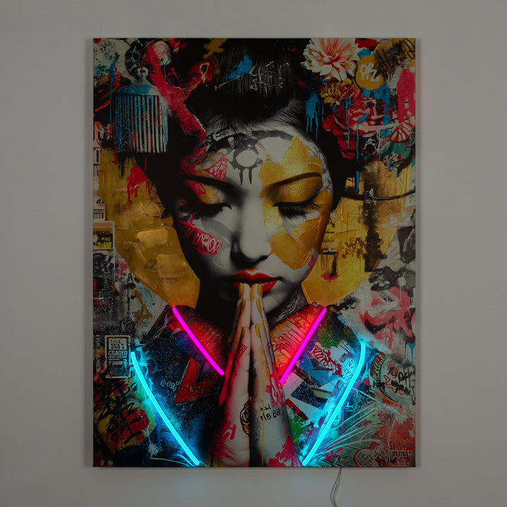 Geisha LED Neon Canvas Art