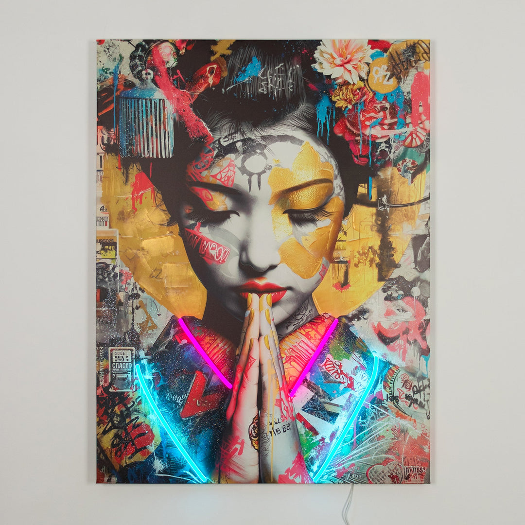 Geisha LED Neon Canvas Art