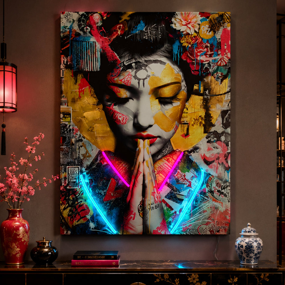 Geisha LED Neon Canvas Art