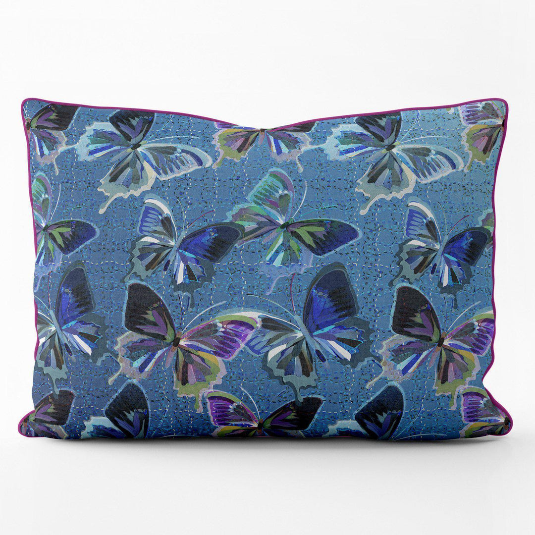 Paper Butterflies Blue Funky Art Cushion - FOG - House Of Turnowsky Pillows - Handmade Cushions UK - WeLoveCushions