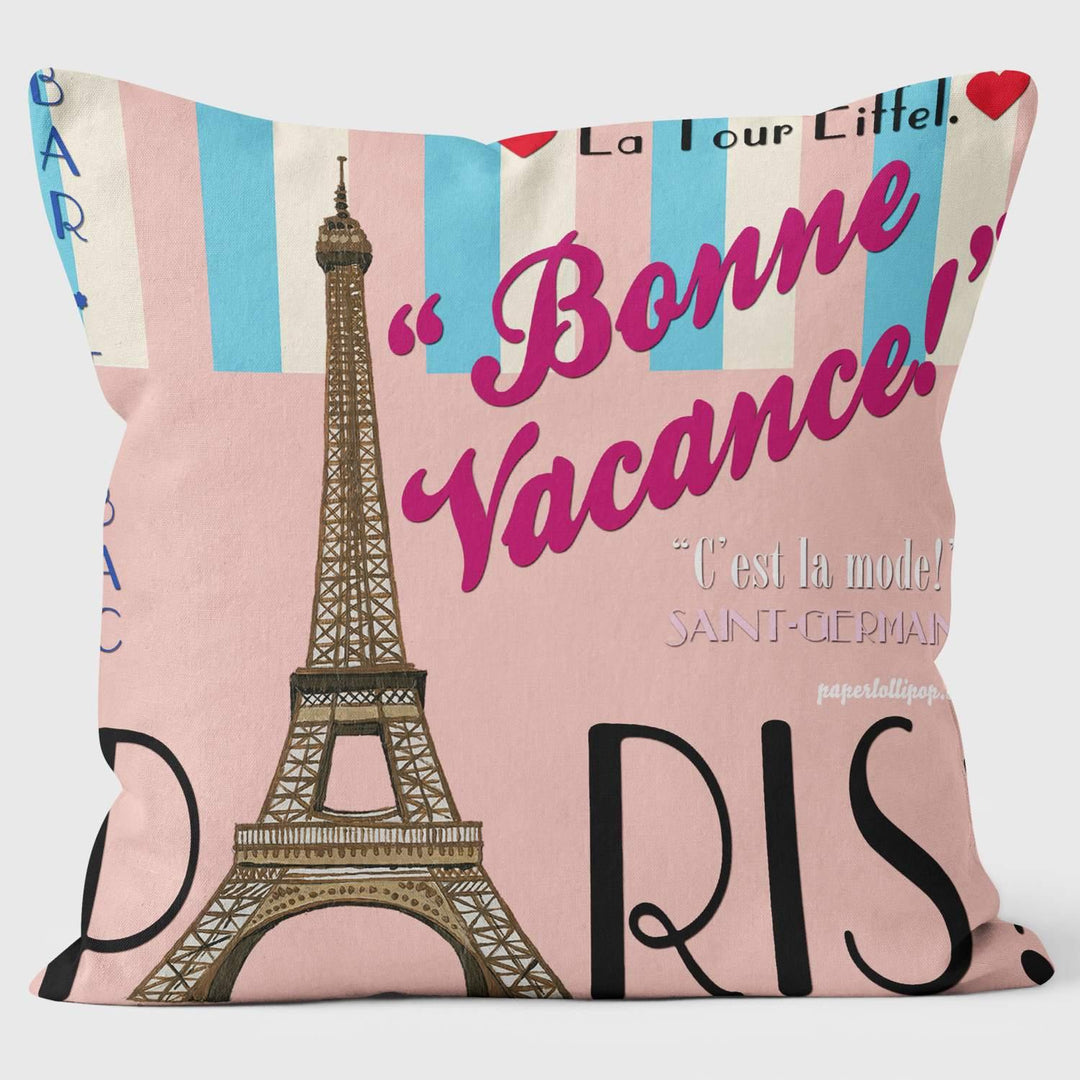 Paris Bonne Vacance Cushion - Paperlollipop Cushion - Handmade Cushions UK - WeLoveCushions