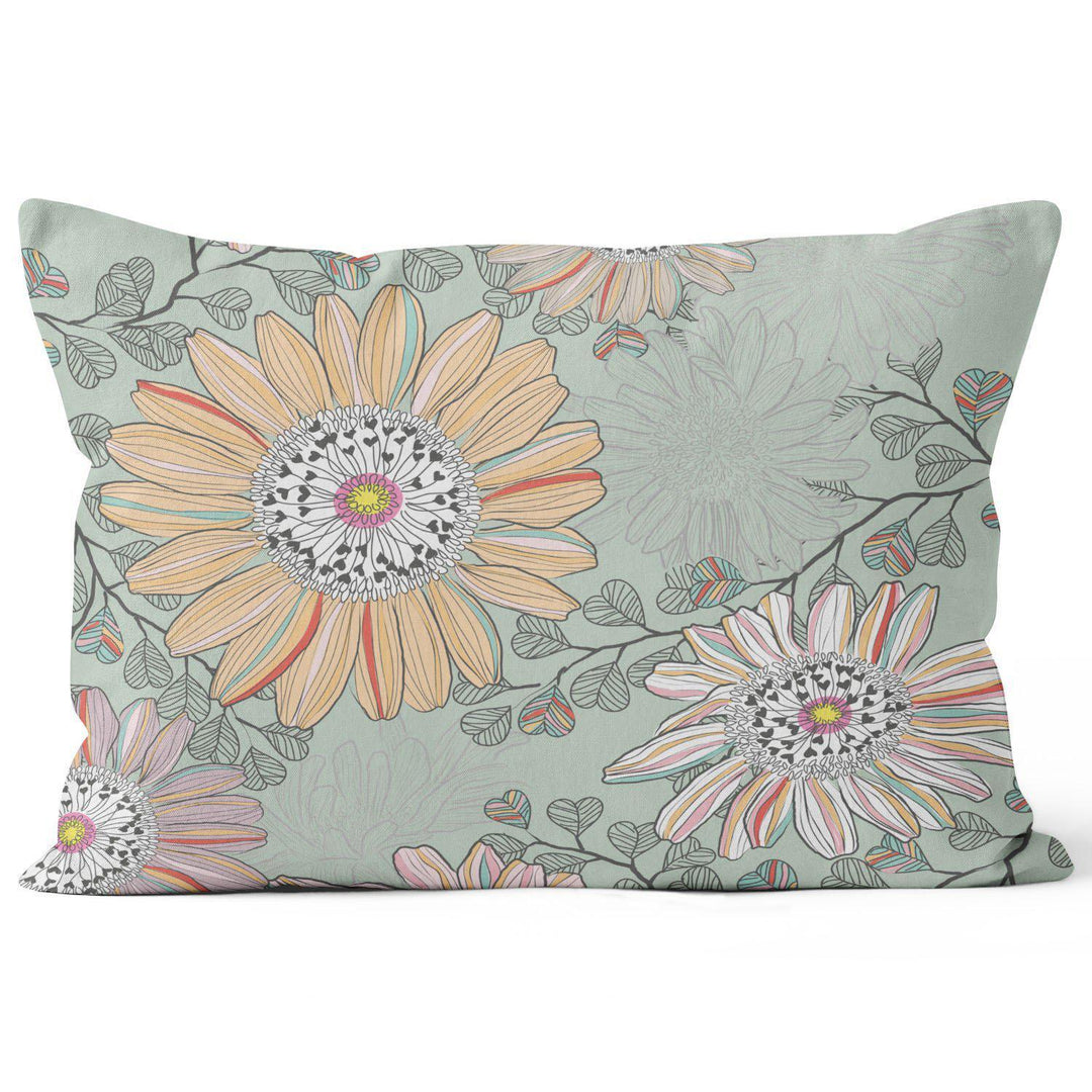 Passion Flower Stripes (Green) - Funky Art Cushion - Paradise Garden - House Of Turnowsky Pillows - Handmade Cushions UK - WeLoveCushions