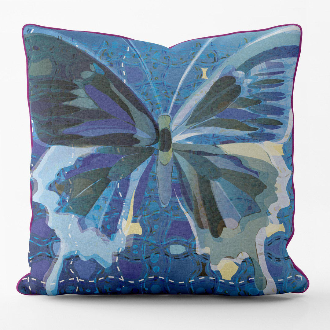 Patchwork Butterfly (Blue) - Funky Art Cushion - FOG - House Of Turnowsky Pillows - Handmade Cushions UK - WeLoveCushions