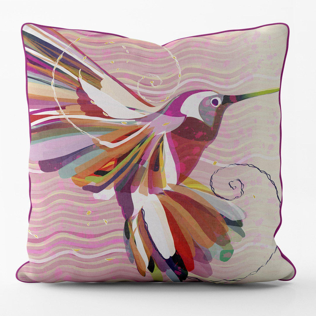 Patchwork Hummingbird (Pink) - Funky Art Cushion - FOG - House Of Turnowsky Pillows - Handmade Cushions UK - WeLoveCushions