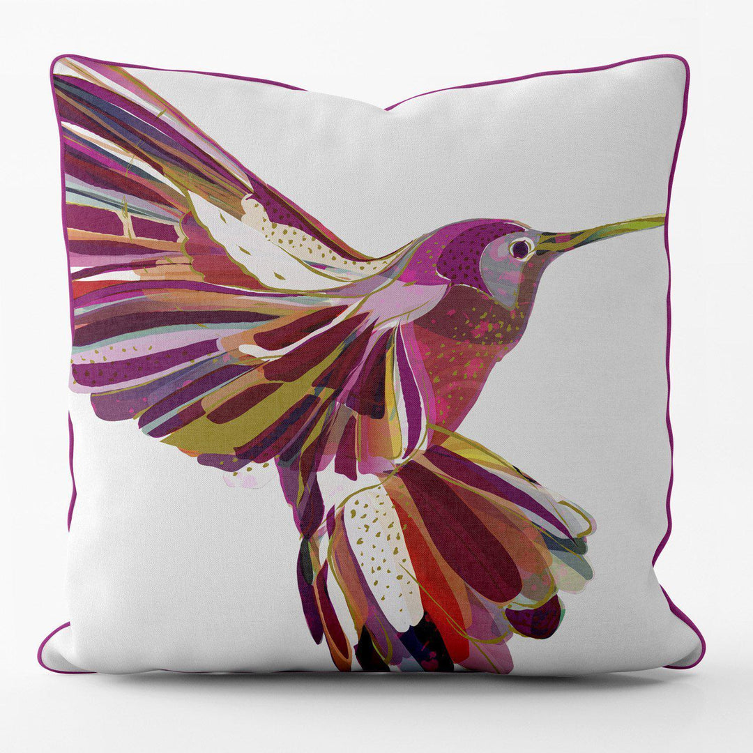 Patchwork Hummingbird (White) - Funky Art Cushion - FOG - House Of Turnowsky Pillows - Handmade Cushions UK - WeLoveCushions