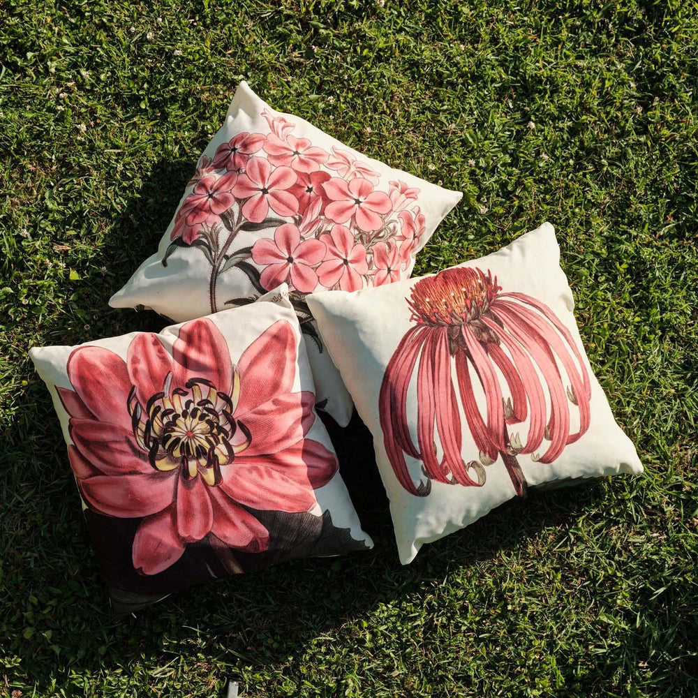 Red Flowered Water Lily - Botanical Outdoor Cushion - Handmade Cushions UK - WeLoveCushions