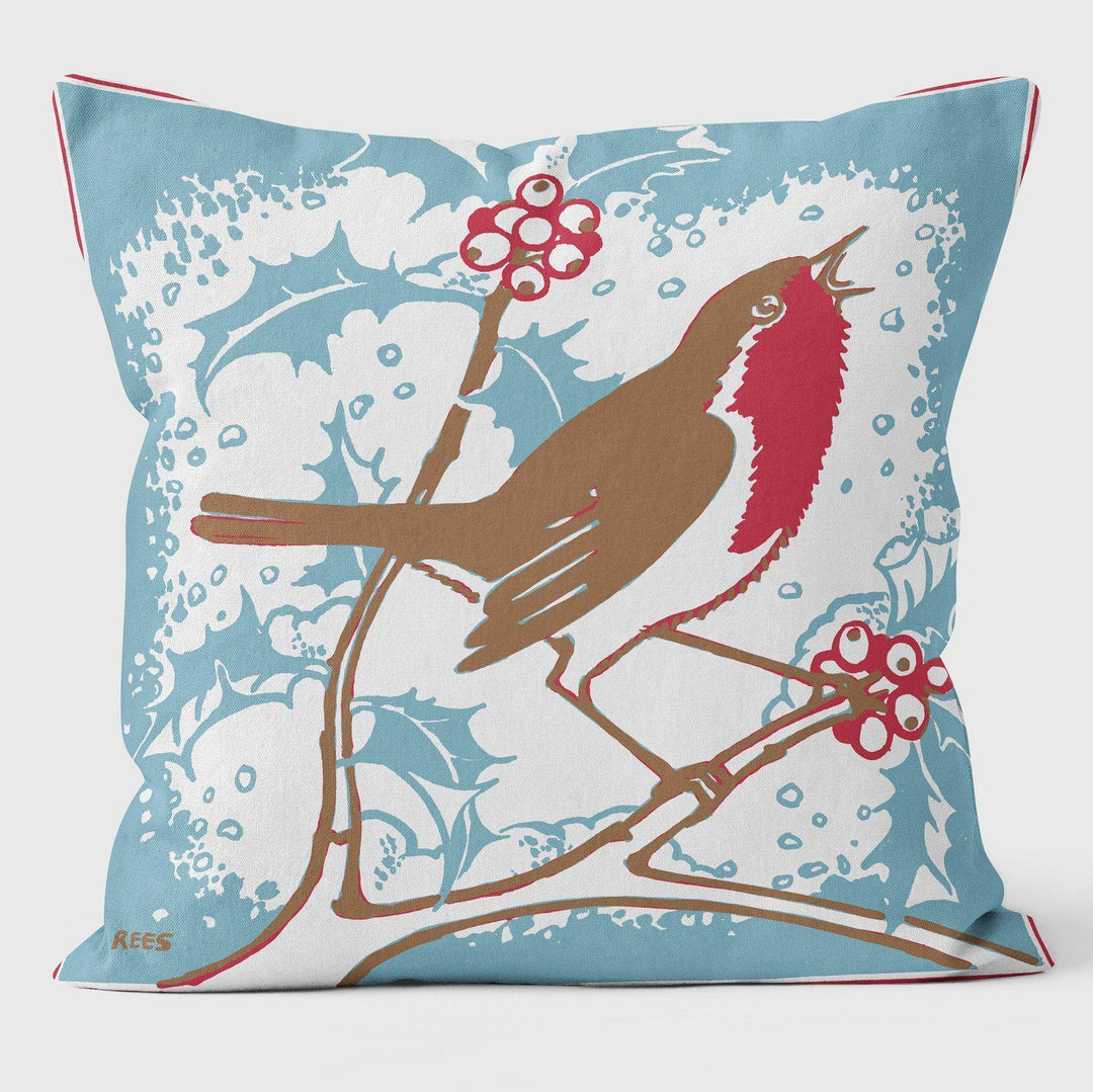 Robin A Tree - Christmas Cushion - Handmade Cushions UK - WeLoveCushions