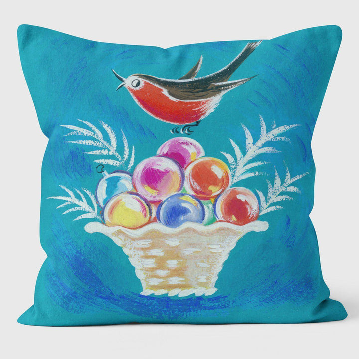 Robin & Basket - Christmas Cushion - Handmade Cushions UK - WeLoveCushions