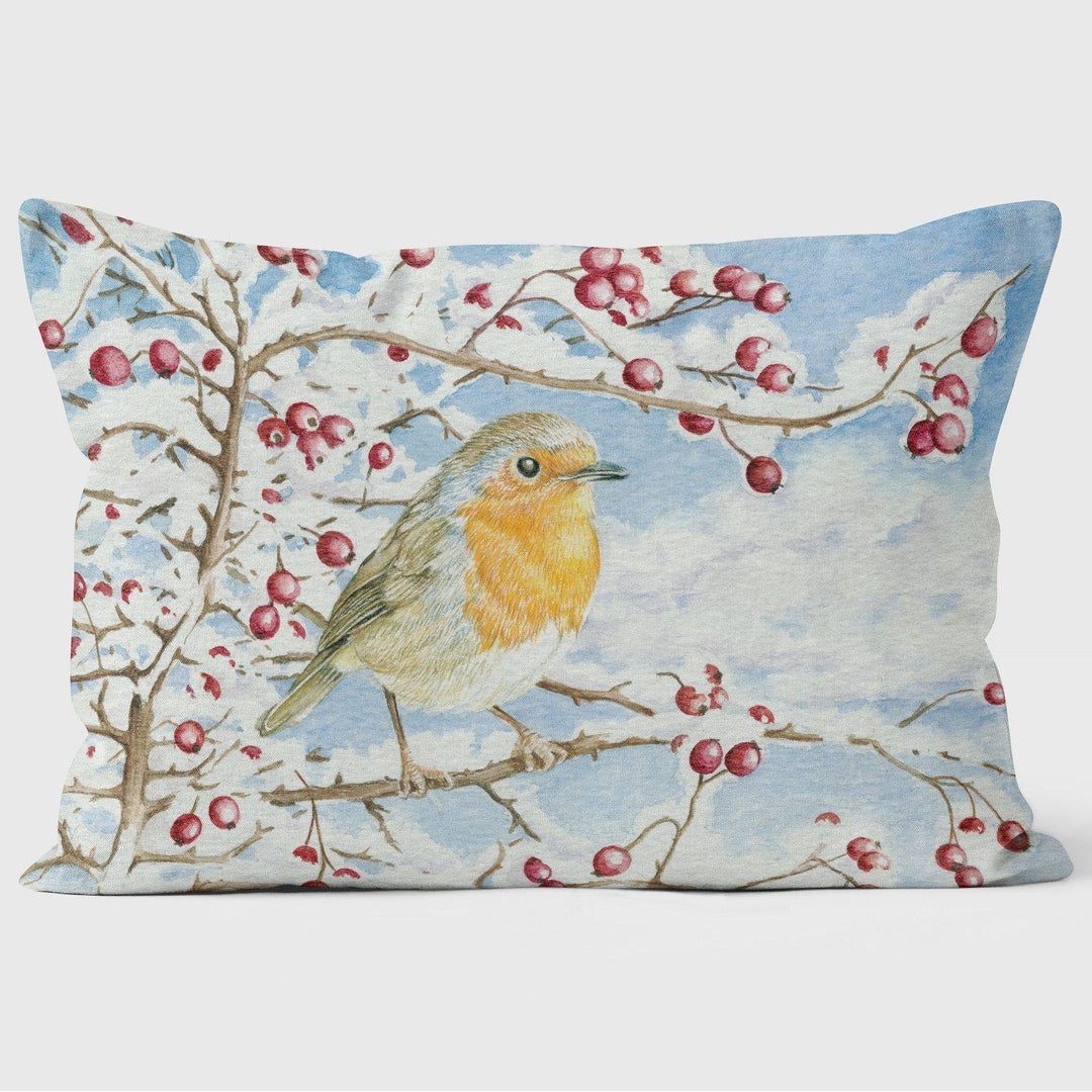 Robin & Snow Berries - Christmas Cushion - Handmade Cushions UK - WeLoveCushions