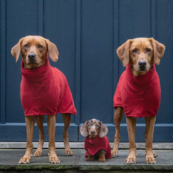 Red Towelling Dog Drying Coat