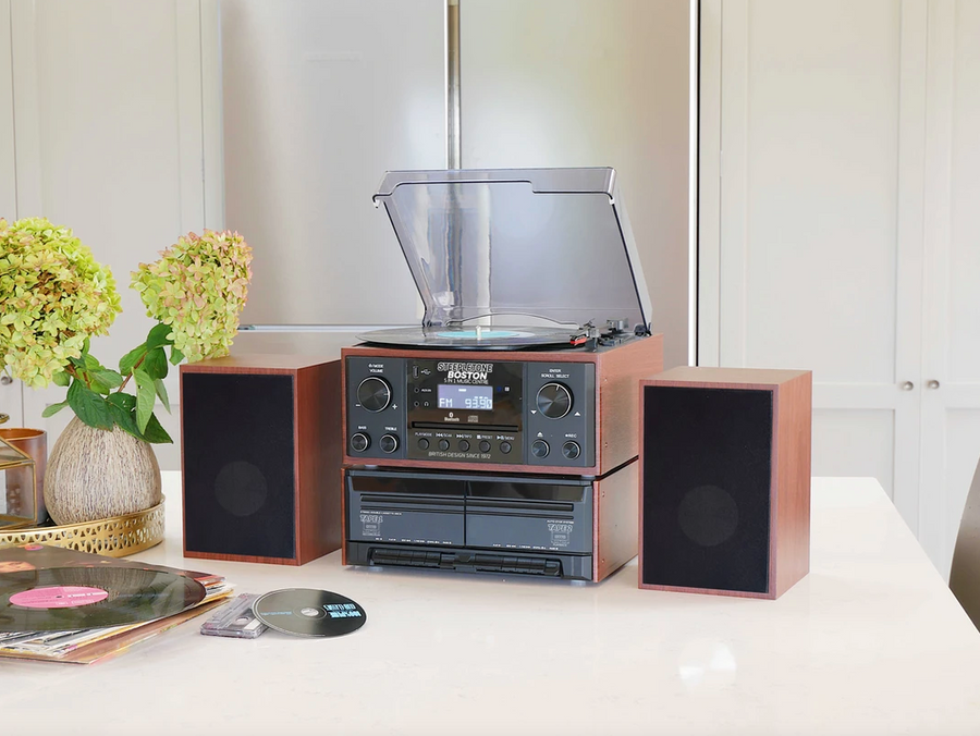 Boston 5-in-1 Music Centre System in Teak and Black Finish by Steepletone