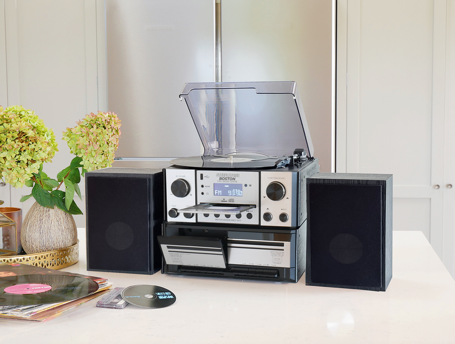 Boston 5-in-1 Music Centre System in Silver by SteepletoneBoston 5-in-1 Music Centre System in Silver by Steepletone