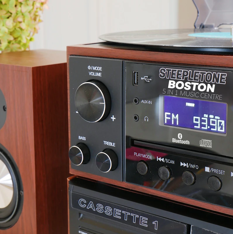 Boston 5-in-1 Music Centre System in Teak and Black Finish by Steepletone