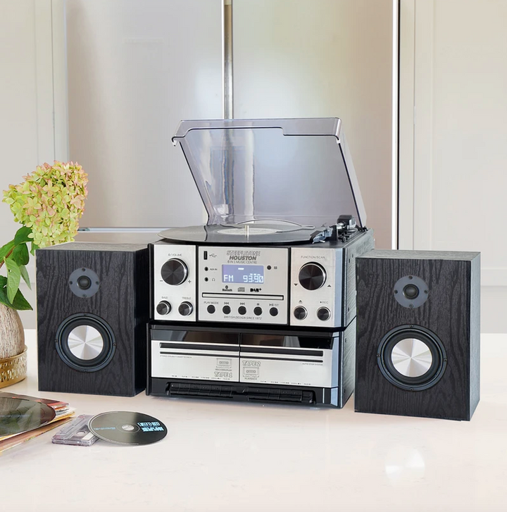 Houston 6-In-1 Music Centre System - DAB Radio, Vinyl Player, CD, Double Cassette by Steepletone