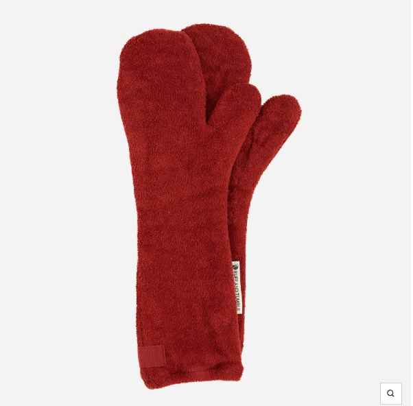 Dog Drying Mitten Gloves in Rosehip Red by Ruff and Tumble