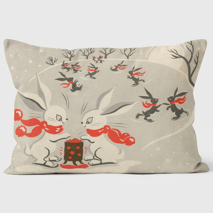 Skating Rabbits - Christmas Cushion - Handmade Cushions UK - WeLoveCushions