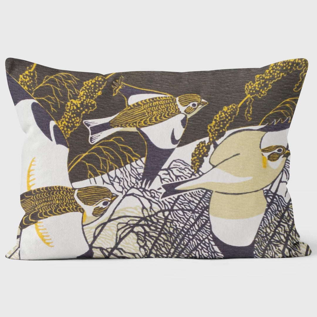 Snow Buntings - Robert Gillmor Cushion - Handmade Cushions UK - WeLoveCushions