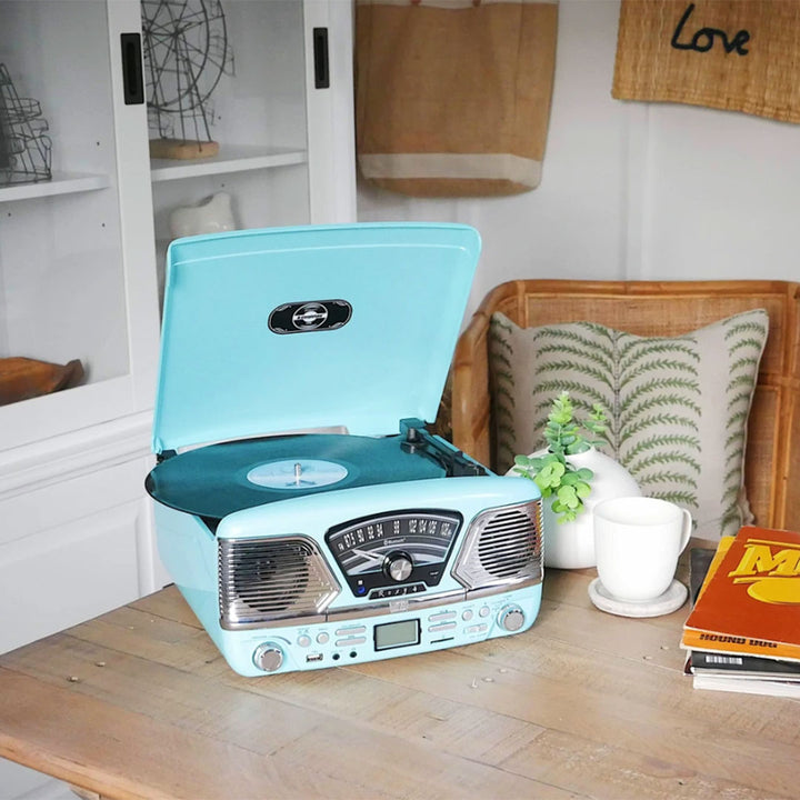 Steepletone Roxy 4 Light Blue Vinyl Record Player Retro Music System