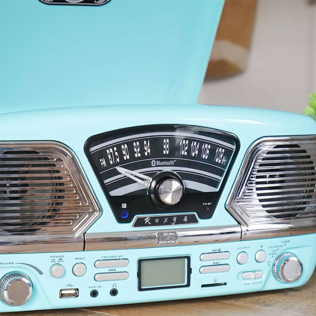 Steepletone Roxy 4 Light Blue Vinyl Record Player Retro Music System