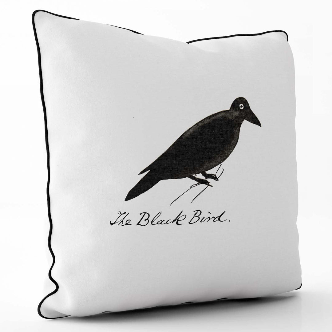 The Little Black Bird - Edward Lear Cushion - Black Piping - Handmade Cushions UK - WeLoveCushions