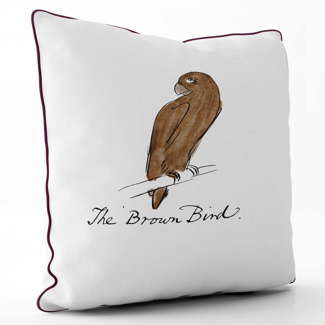 Little Brown Bird - Edward Lear Cushion - Coffee Piping - Handmade Cushions UK - WeLoveCushions