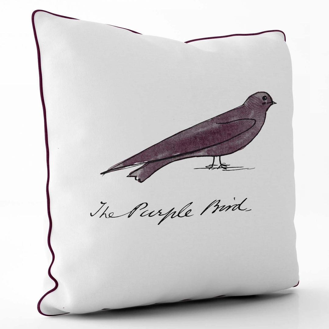 The Purple Bird - Edward Lear Cushion - Coffee Piping - Handmade Cushions UK - WeLoveCushions