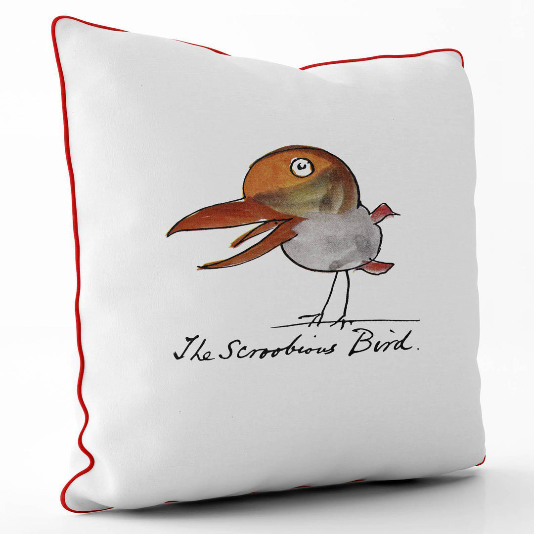 The Scroobiouse Bird - Edward Lear Cushion - Red Piping - Handmade Cushions UK - WeLoveCushions