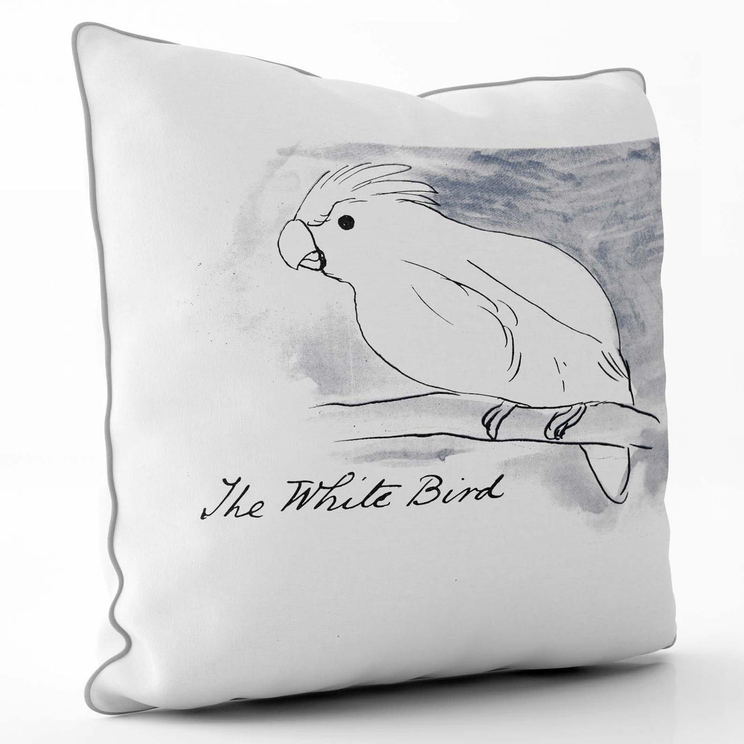 The White Bird - Edward Lear Cushion - Silver Piping - Handmade Cushions UK - WeLoveCushions