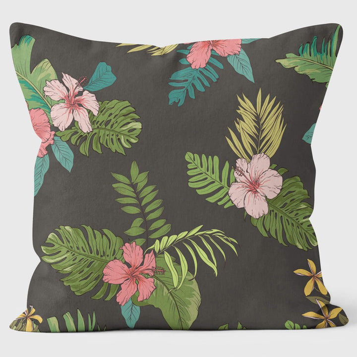 Tropical Flowers Dark - Art Print Cushion - Handmade Cushions UK - WeLoveCushions