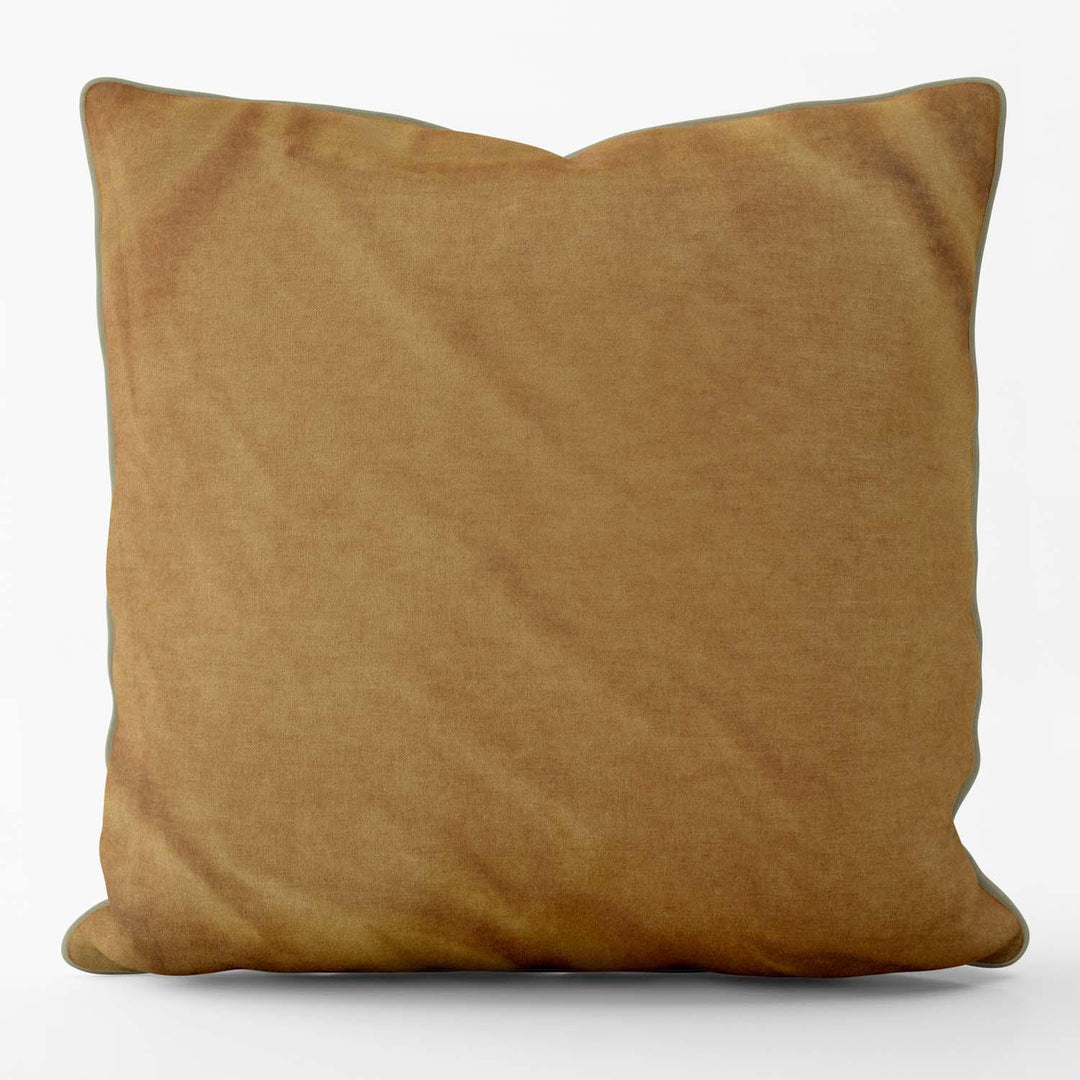 Velvet Velour Cushion Mustard Yellow Piped - Art Cushion - Handmade Cushions UK - WeLoveCushions