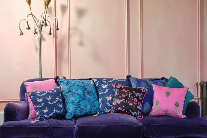 Blue Jungle - Navy Blue Fringing Their Nibs Cushion