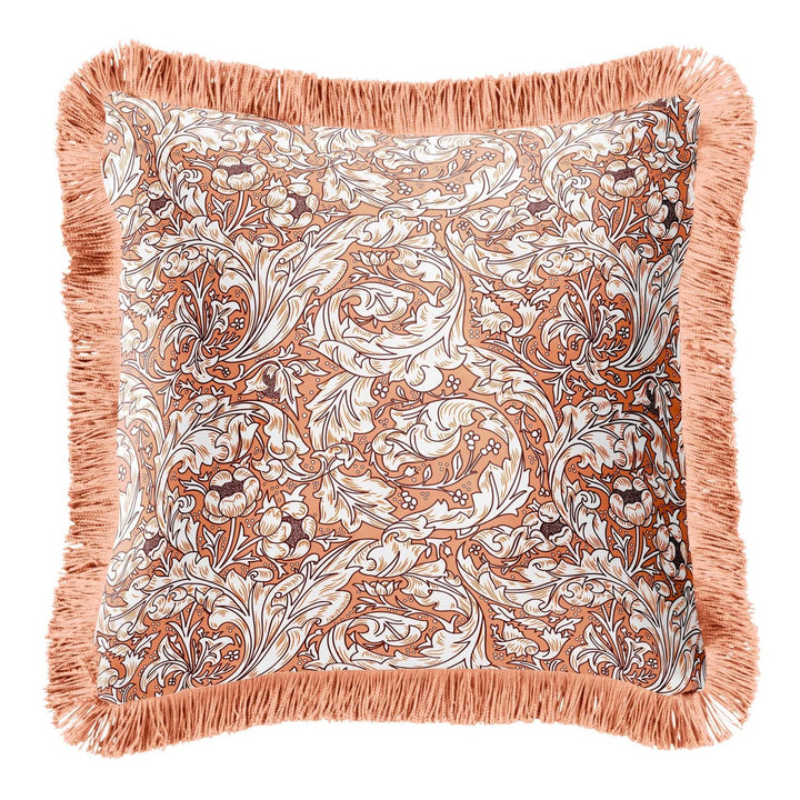 Bachelor's Buttons Dark Peach Fuzz - Pink Fringing William Morris Cushion