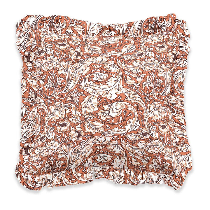 Bachelor's Buttons Dark Peach Fuzz - Ruffle William Morris Cushion