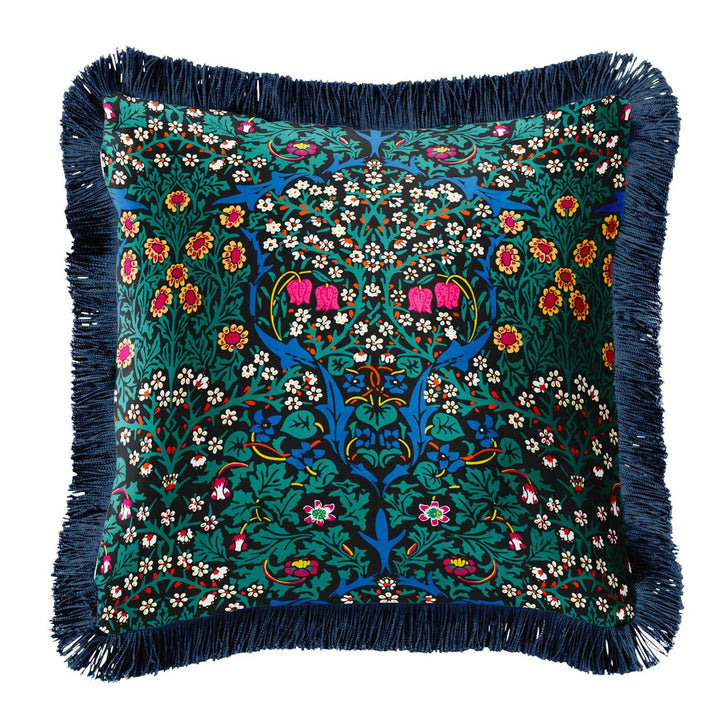 Blackthorn Magenta - Black Fringing William Morris Cushion