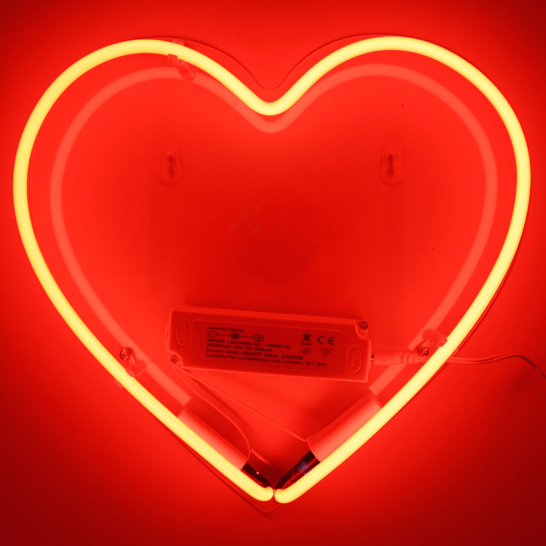 Heart Glass Neon Wall Sign   Red product image shown in a home or gift setting