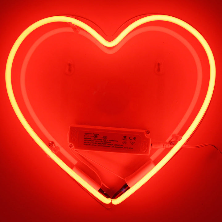 Heart Glass Neon Wall Sign   Red product image shown in a home or gift setting