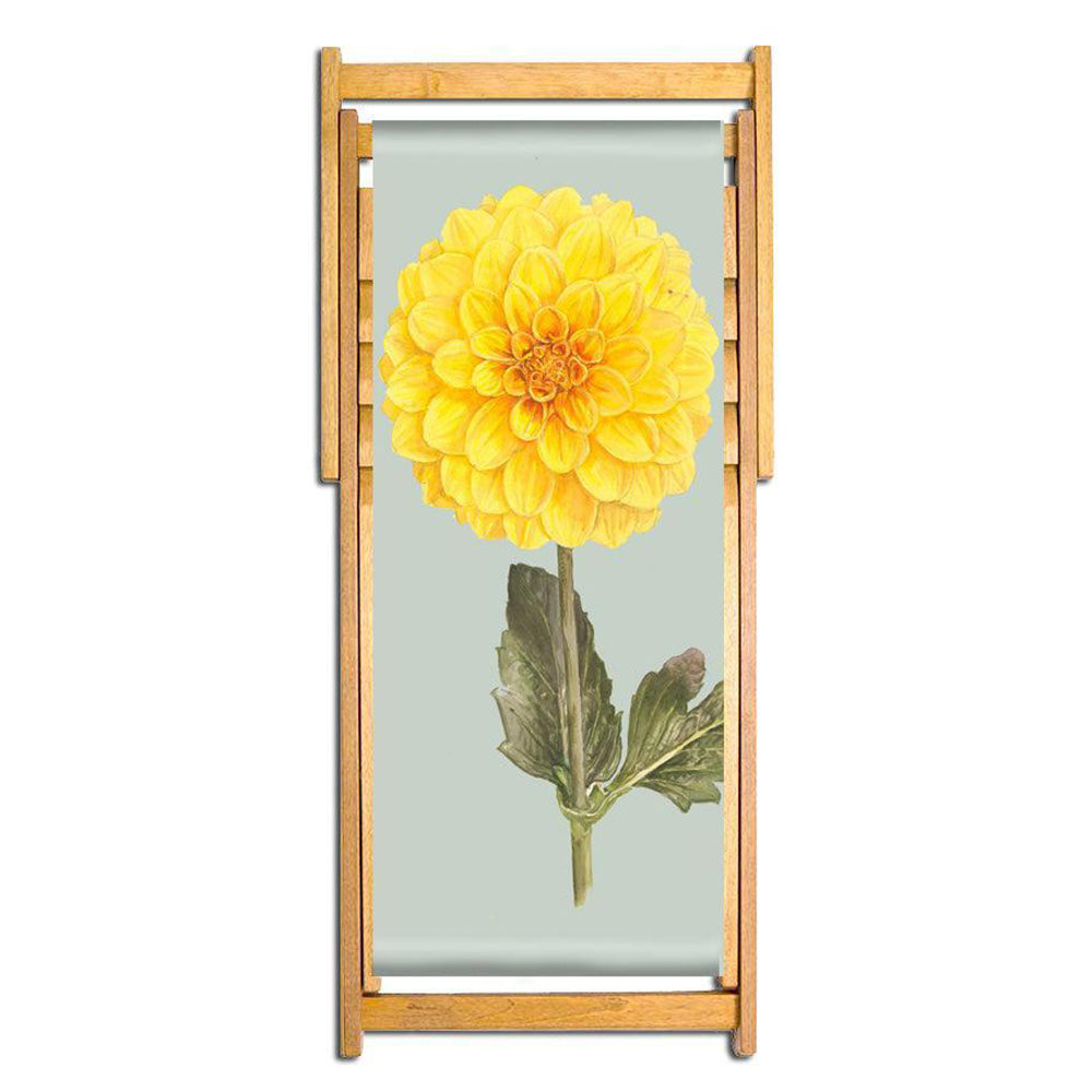 Yellow Dahlia Botanical Art Deckchair Shown Folded Flat