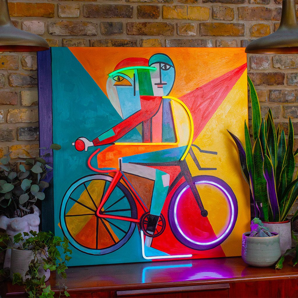Abstract Cyclist   Wall Painting (LED Neon) product image shown in a home or gift setting