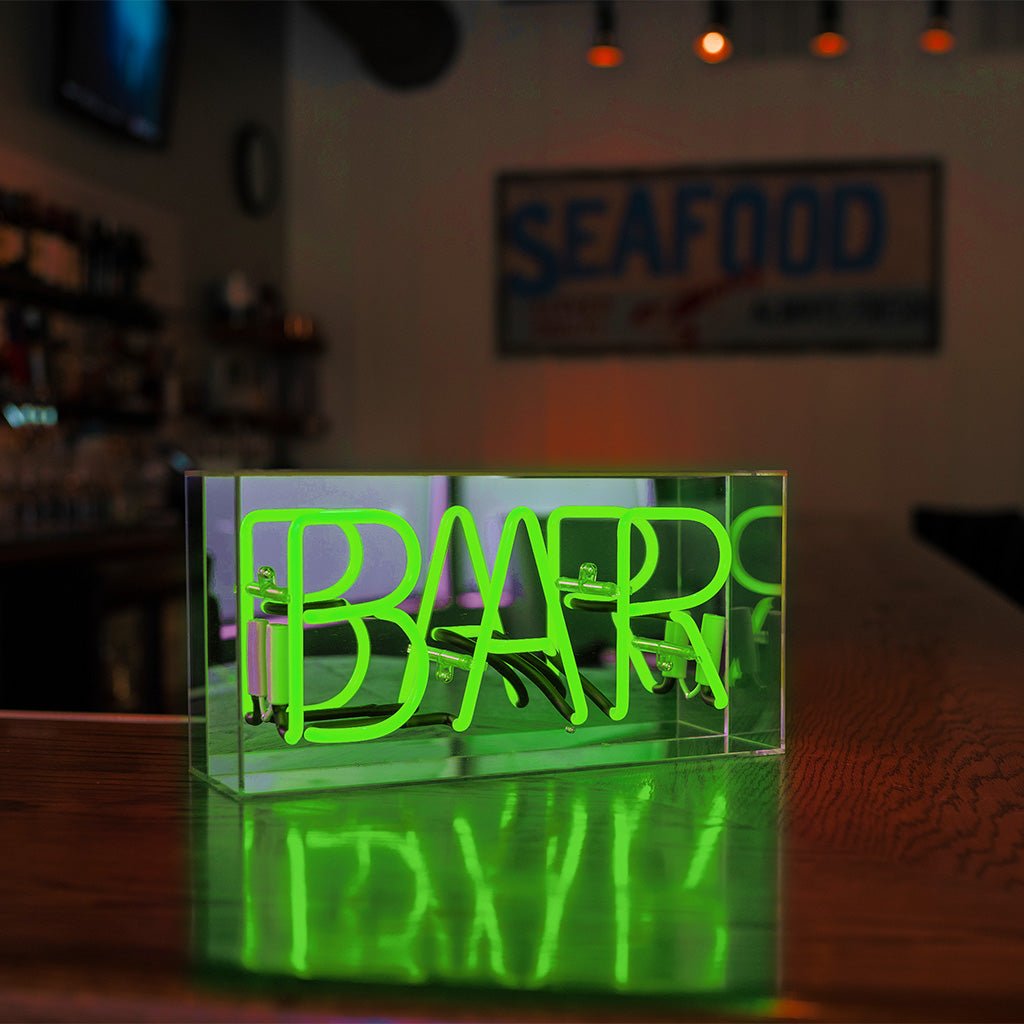 Bar Glass Neon Sign   GREEN product image shown in a home or gift setting