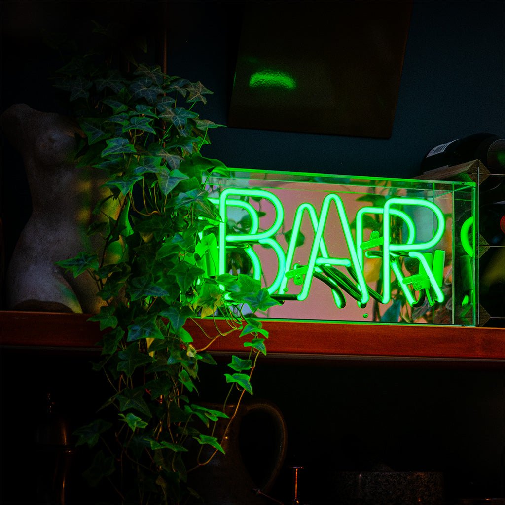 Bar Glass Neon Sign   GREEN product image shown in a home or gift setting