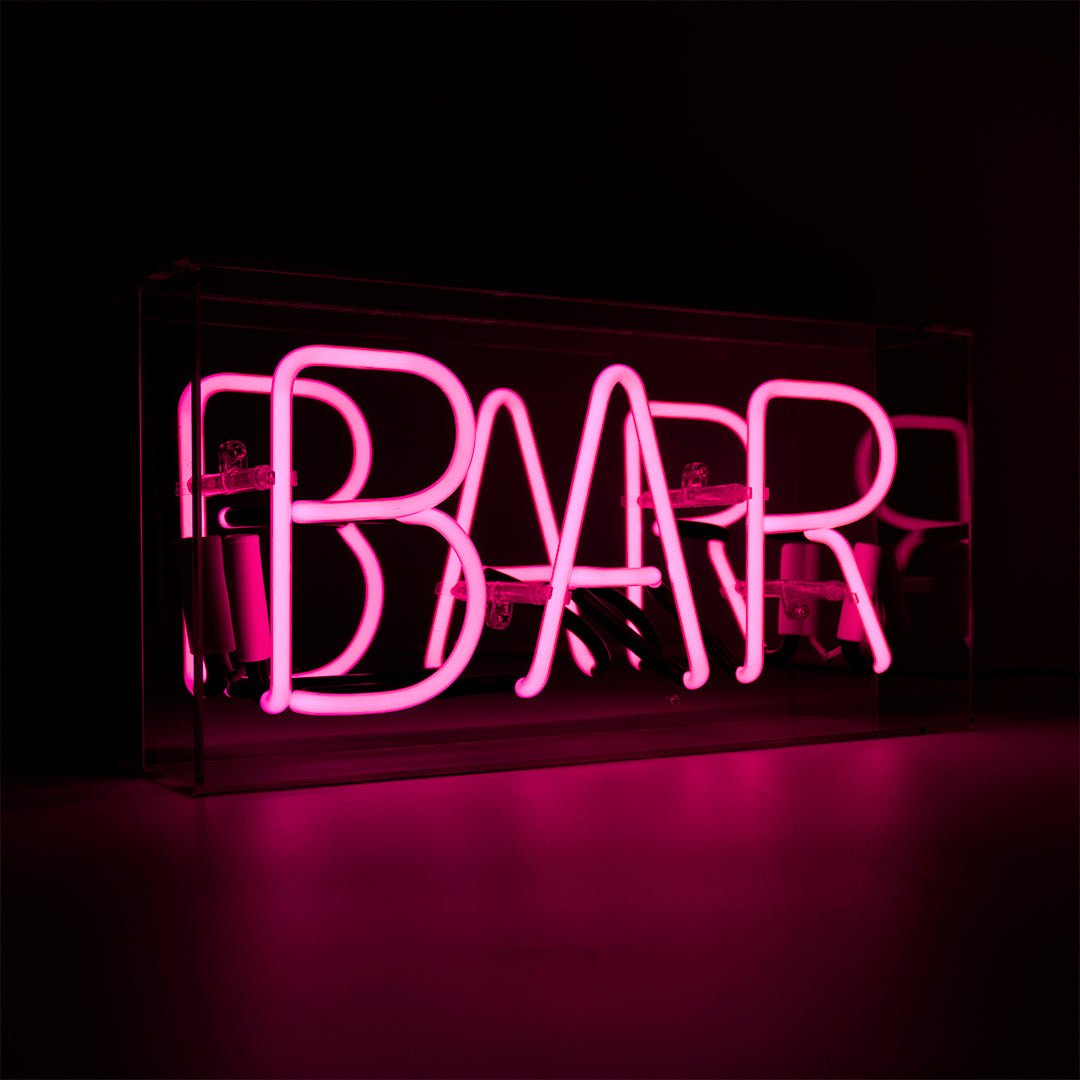 Bar Glass Neon Sign   PINK product image shown in a home or gift setting