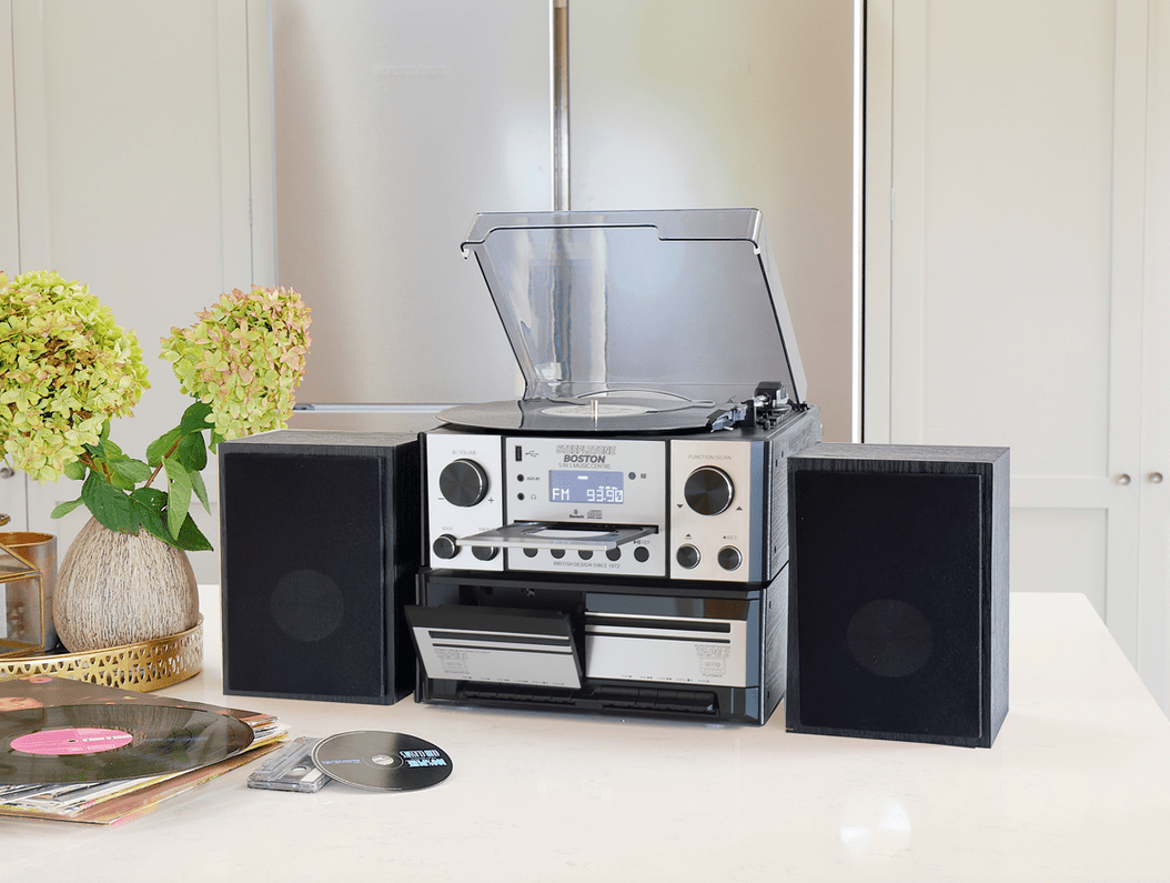 Boston 5-in-1 Music Centre System in Silver by SteepletoneBoston 5-in-1 Music Centre System in Silver by Steepletone