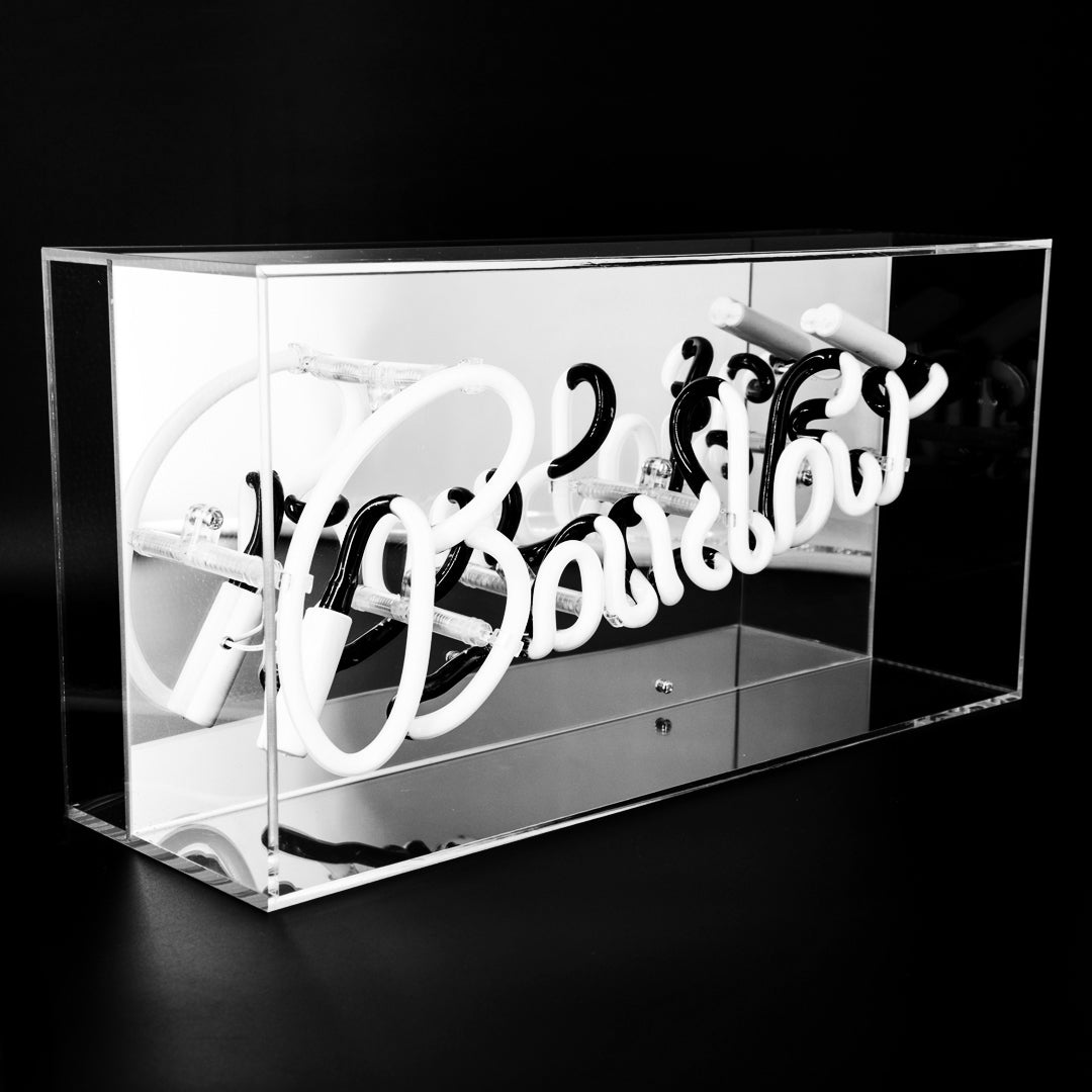 Boudoir Glass Neon Sign product image shown in a home or gift setting