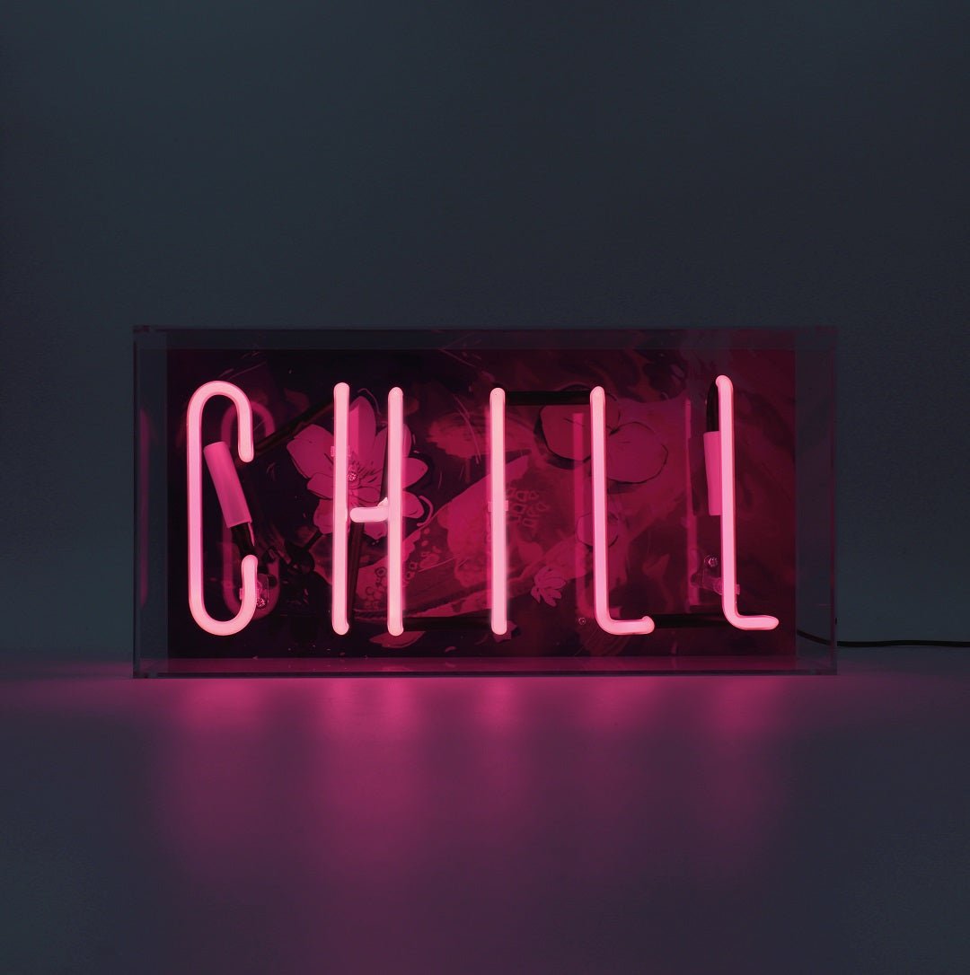 Chill Glass Neon Sign product image shown in a home or gift setting