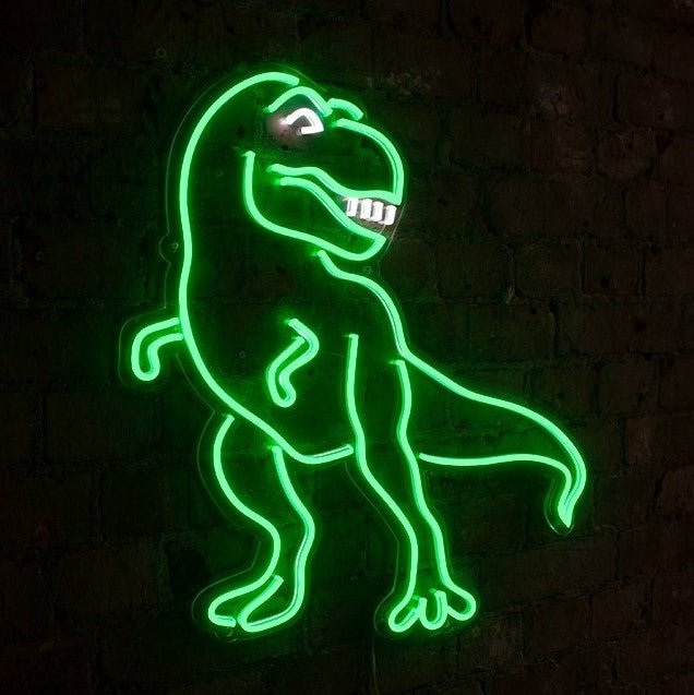 Dinosaur Green Neon LED Wall Mounted Sign product image shown in a home or gift setting